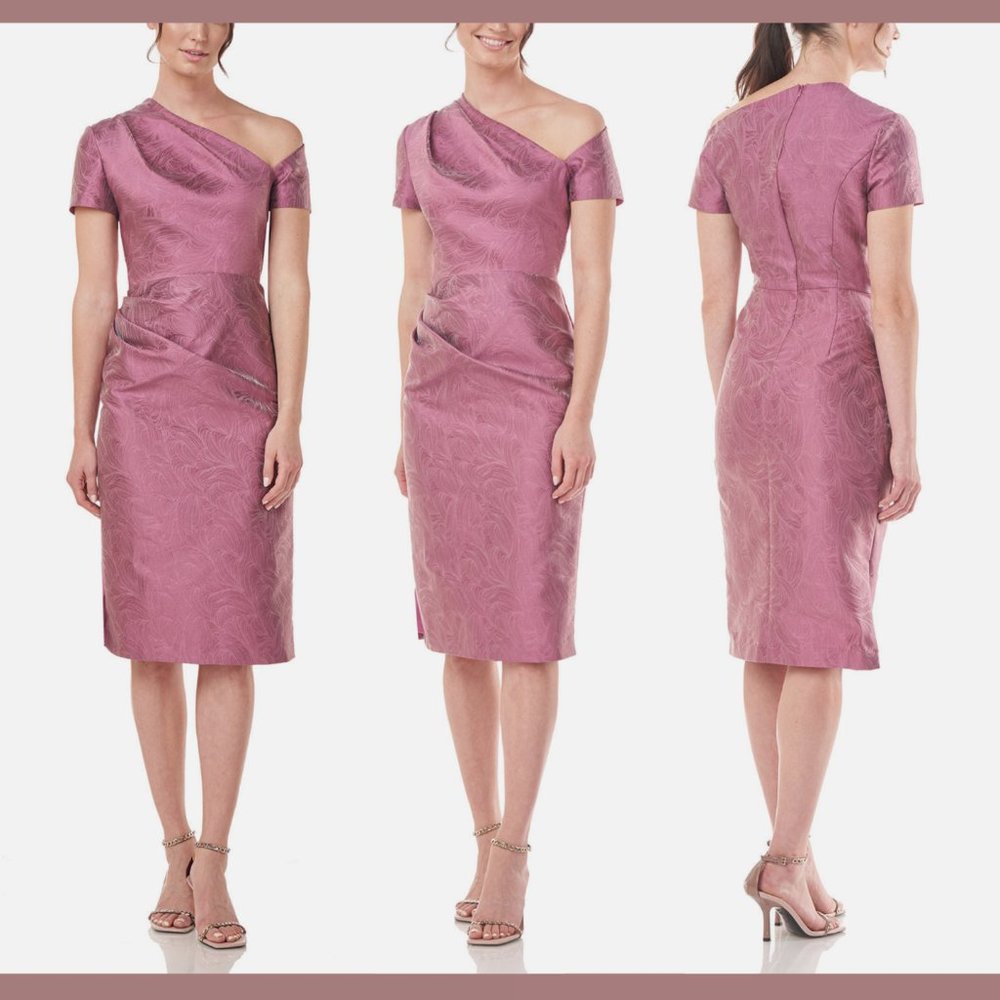 NEW $338 KAY UNGER [ 6 ]‎ Asymmetrical Caitlyn Sheath Dress Heather Rose Pink